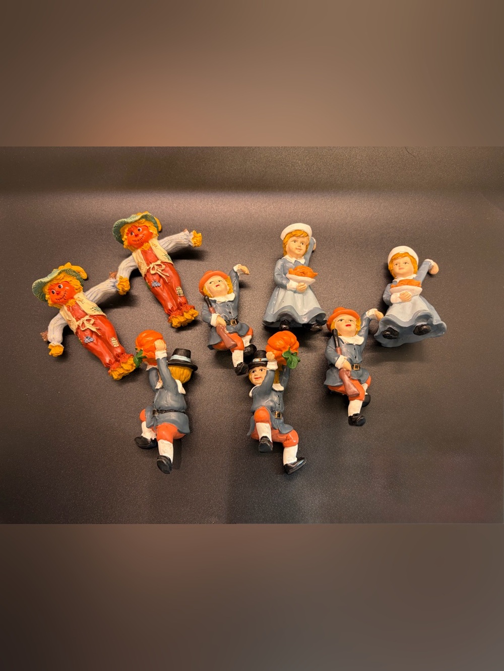 Thanksgiving Figurines Lot of 8 Pilgrims Scarecrows Pumpkins Fall Harvest Decor